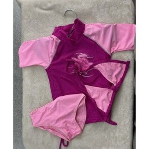 Sun Busters Girls Swimsuit Set Bikini Rash Guard Pink Short Sleeve Pink UPF 50+